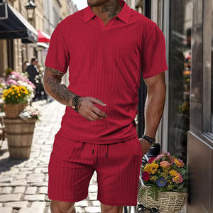 Conjunto de Polo a Rayas Transpirable de Verano para Hombre, Estilo Europeo Americano, Azul Marino, Poliéster, Ropa Deportiva Informal - Product Image 6