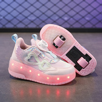 Chaussures à roulettes durables et confortables pour filles, avec lumières LED clignotantes rétractables, 2 roues, pour l'été et l'hiver