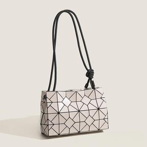 Custom Logo Draagbare Pu Handtas Lady Luxe Vintage Stijl <span class=keywords><strong>Geomotry</strong></span> Fold Winkelen Draagtas Voor Vrouwen