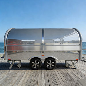 Chariot de restauration mobile incurvé argenté mat avec toit fermé pour la vente de snacks et de boissons en bord de mer sur les passerelles - Product Image 1