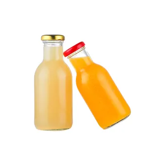 Produsen Cina Logo OEM Botol Minuman Jus Minum Kaca untuk Jus Dalam Jumlah Besar dengan Tutup