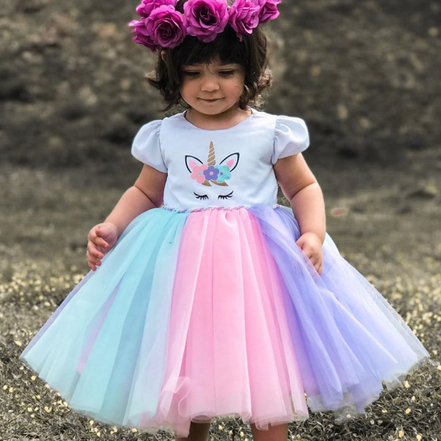 Бутик 2021 хлопок с коротким рукавом сетчатые милые летние платья с принтом Повседневное платье для маленьких девочек