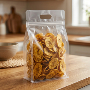 Sacchetti in Plastica Trasparente PE per Alimenti con Fondo Quadrato, Chiusura a Zip e Spessore di 4 Mil per Confezionamento di Chips di Platano - Product Image 1