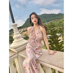 แบรนด์เฉพาะกลุ่มของไทย ชุดเดรสทรงเอ สไตล์เซ็กซี่ สำหรับฤดูร้อน คอวี แขนกุด ยาว โชว์เอวและหลัง - Product Image 1