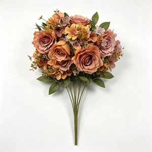 Bouquet de fleurs artificielles faites à la main, faible MOQ, bouquets de fleurs mélangées faits à la main pour les fleuristes, fourniture en gros pour les hôtels - Product Image 1