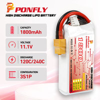 Batterie Lipo FPV PONFLY 11.1V 1800mAh 3S 120C 240C Prise XT60 4S 6S Batterie RC pour Quadricoptère Drone Hélicoptère Voiture Avion