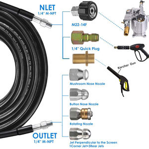 Tuyau d'eau de nettoyage d'égout NPT de 1/4 pouces pour nettoyeur haute pression pour laveuses de voiture avec nez de bouton K2K3K4K5K6K7 buse à jet rotatif - Product Image 2