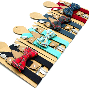 Venta caliente Niños Moda Color sólido 3 Clips Suspender and Bow Tie Set con buen precio - Product Image 1