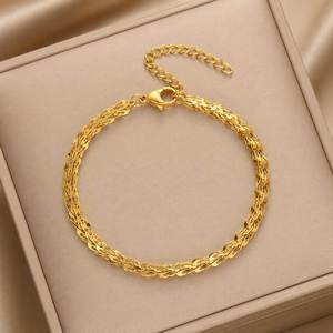 ขายส่งเครื่องประดับสแตนเลส ชุบทอง 18K สร้อยข้อมือสแตนเลสลายกระดูกงู สำหรับผู้หญิง - Product Image 3