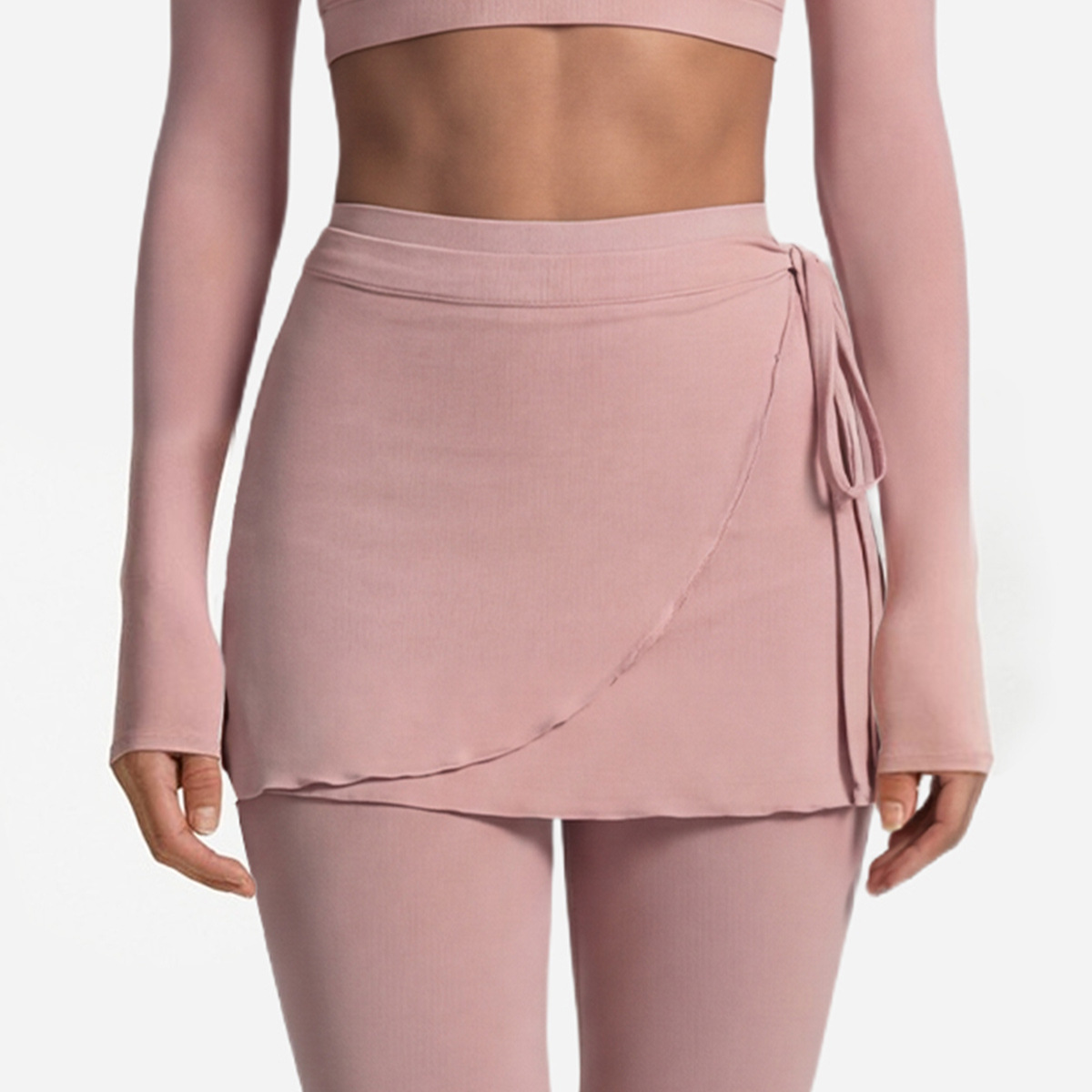 Women's Long Sleeve Cross Front Yoga Set - Ballet Style Fitness Suit with Wrap Skirt & Leggings, Premium Activewear