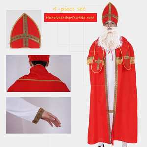 Fábrica Direta Do Feriado Traje Vermelho Ouro Robes Igreja Celebração Roupa Religiosa Natal Tema Bispo São Natal Traje - Product Image 4