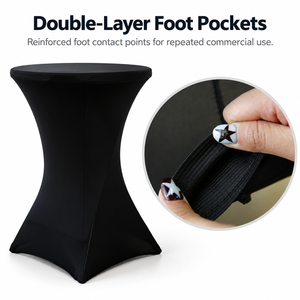 Commercial Grade Spandex Cocktail <b>Table</b> <b>Cover</b> with Washable Stretch Fabric and Custom Labels for Bulk Hospitality Supply - Product Image 2
