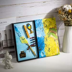 European American Feather Oil <b>Painting</b> Style Birthday Creative Gift Dipping Ballpoint <b>Pen</b> Set 0.5mm Metal - Product Image 1