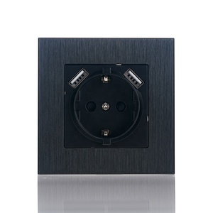 Prise murale en aluminium brossé noir Prise allemande standard européenne avec <span class=keywords><strong>double</strong></span> ports <span class=keywords><strong>USB</strong></span> Type A - Product Image 6
