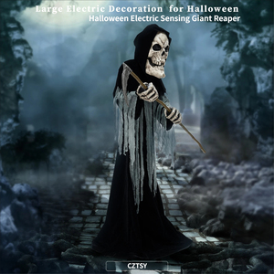 Guadaña Mecánica Eléctrica de Terror para Halloween, con Activación por Voz, Inducción, Luminosa, con Cabeza Grande, <span class=keywords><strong>Esqueleto</strong></span> de la Muerte Sosteniendo la Guadaña - Product Image 3