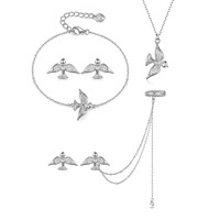 Ensemble Collier, Bracelet et Boucles d'Oreilles en Argent Sterling 925 Plaqué Rhodium avec Zircon, Motif Colombe de la Paix, Bijoux Haut de Gamme Luxe Léger, Vente en Gros