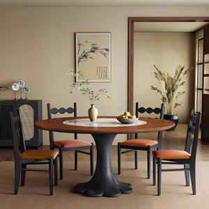 Round Solid Wood <b>Dining</b> <b>Table</b> With Induction Cooker And Turntable For <b>Dining</b> Room - Product Image 3