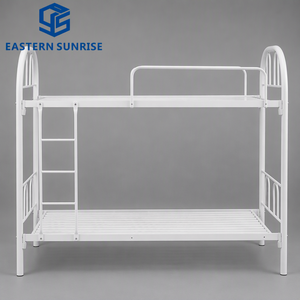 Cama litera metálica de dos niveles tamaño twin para dormitorios escolares, hostales, alojamiento de personal y barracas con escalera y barandilla - Product Image 1