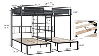 Lit superposé triple avec échelle latérale et glissière de sécurité sur toute la longueur Lit superposé en métal au design peu encombrant Lit de dortoir