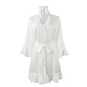 Abito Kimono per la sposa e le damigelle d'onore camicia da notte della ragazza all'ingrosso modello floreale personalizzato in raso di seta personalizzato da donna Sexy - Product Image 2