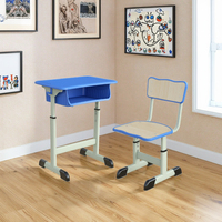 Ensemble bureau et chaise pour étudiant, avec cadre en acier robuste réglable en hauteur, pour l'école, la salle de classe et l'étude à domicile