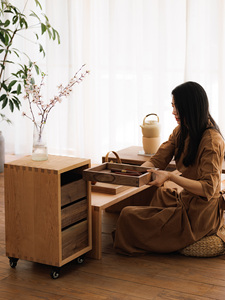 Japanese Style Wooden <b>Filing</b> Cabinet Movable Office <b>Storage</b> with Cherry Wood and Black Walnut for Commercial Use - Product Image 4