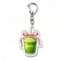 Porte-clés 2D mignon en forme de nœud matcha, pendentif en acrylique, breloque de sac pour boisson, accessoire féminin pour femmes, idéal comme cadeau