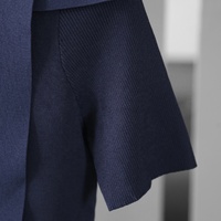 Pull tricoté décontracté Tyan en gros, col irrégulier, basique, uni, bleu marine, fin