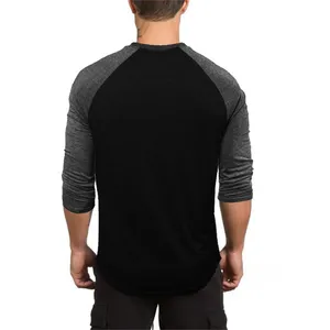 Custom Men's Slim Fit 3/4 Sleeve Panel Raglan T-Shirt Round Neck three quarter sleeve shirt casual t shirt