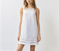 Robe Courte Sans Manches 100% Lin pour Femme, Col Rond Ample, Couleur Unie, Décontractée, Idéale Maison et Plage, Taille Naturelle, Légère, ODM Printemps Été Automne
