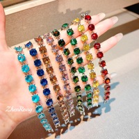 Bracelet tennis en laiton entièrement pavé de diamants colorés, charmant et polyvalent, accessoires de mode pour femmes, vente en gros