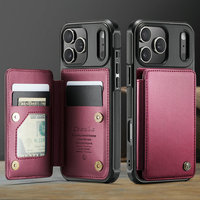 Étui de téléphone portable de haute qualité rétro rouge pour 18 Pro, en cuir artificiel, TPU, PC, antichoc, avec porte-cartes, embossé