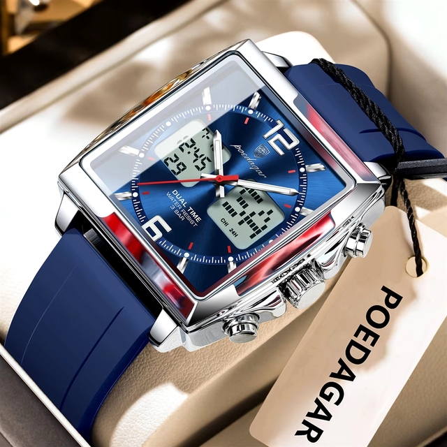 Poedagar E109 Waterproof Luminous Multifunctional Alarm Silicone Strap Quartz Watch for Men