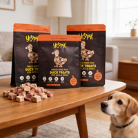 Sachet refermable à fond plat personnalisé avec fermeture éclair pour friandises lyophilisées de canard cru pour animaux de compagnie (chats et chiens)