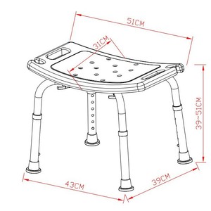 KYZ Aluminum Alloy Bathroom <b>Stool</b> With Drain Holes <b>Height</b> <b>Adjustable</b> For Elderly And Disabled White 52x31x39-51Cm - Product Image 2