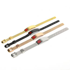 Pulsera de Advertencia Médica Personalizable con Símbolos Médicos Rojos, Chapada en Oro de 18K, de Acero Inoxidable Ajustable - Product Image 5