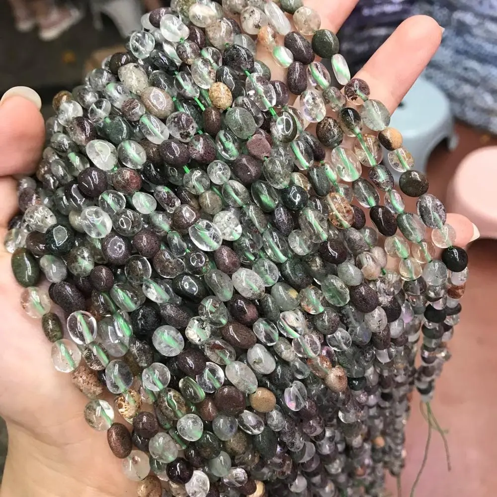 6-8mm Natural Pebble Chorite Green Phantom Healing Energy Gemstone Irregular Shape Beads