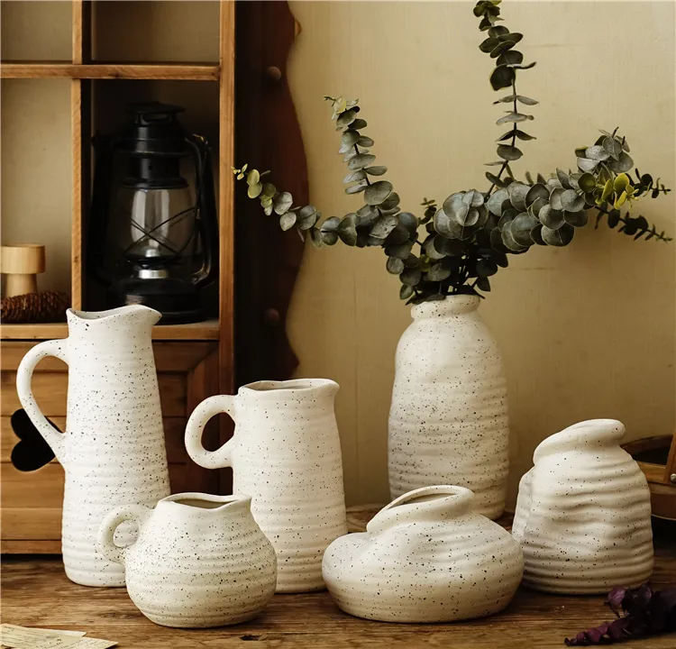 Rustic style home table decoration vases unique antique white flower vase nordic ceramic porcelain vase for home decor
