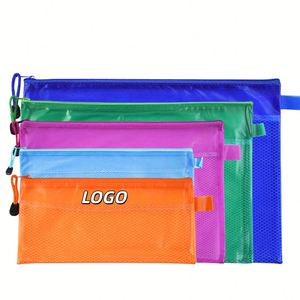 Pochette de classement en PVC transparent avec logo personnalisé X515, format A4 B5 A5 B4, étanche, avec fermeture éclair et poche pour étiquette, fournitures de bureau - Product Image 1