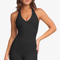 Tops activos de entrenamiento sin costuras transpirables a la moda para mujer Top de Primavera de talla grande PDS incorporado con cuello Halter de compresión