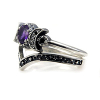 Hécate Triple Lune Anneau Ensemble Améthyste Ou Cristal Rouge Bague De Mariage Unique Lune Déesse Anneaux Pour Femmes Gothique Cadeau