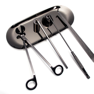 <b>Candle</b> Extinguisher Tool <b>Set</b> 5 Piece Stainless Steel Smokeless Wick Trimmer Hook Oval Gun Black Hand Tools - Product Image 2