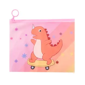 Custom Printed Clear Pencilcase Little Dinosaur Ring Transparent Zipper Pvc Gift Document Cosmetic Filing Storage Packing Bag