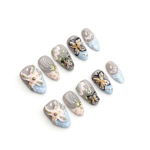 <span class=keywords><strong>Uñas</strong></span> Postizas de Estilo Europeo Americano, Forma de Almendra, Arte de <span class=keywords><strong>Uñas</strong></span> <span class=keywords><strong>en</strong></span> <span class=keywords><strong>3D</strong></span> con <span class=keywords><strong>Relieve</strong></span> de Mariposa, Estilo Francés, Ligeras, de Lujo, Retro, Pre-Diseñadas - Product Image 4