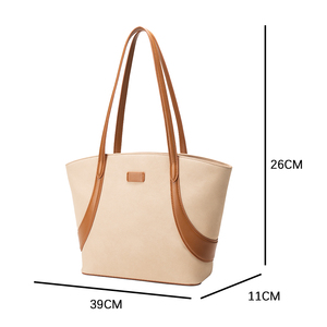 Sac fourre-tout beige grande capacité en PU, sac à bandoulière imperméable pour le quotidien et les voyages - Product Image 5