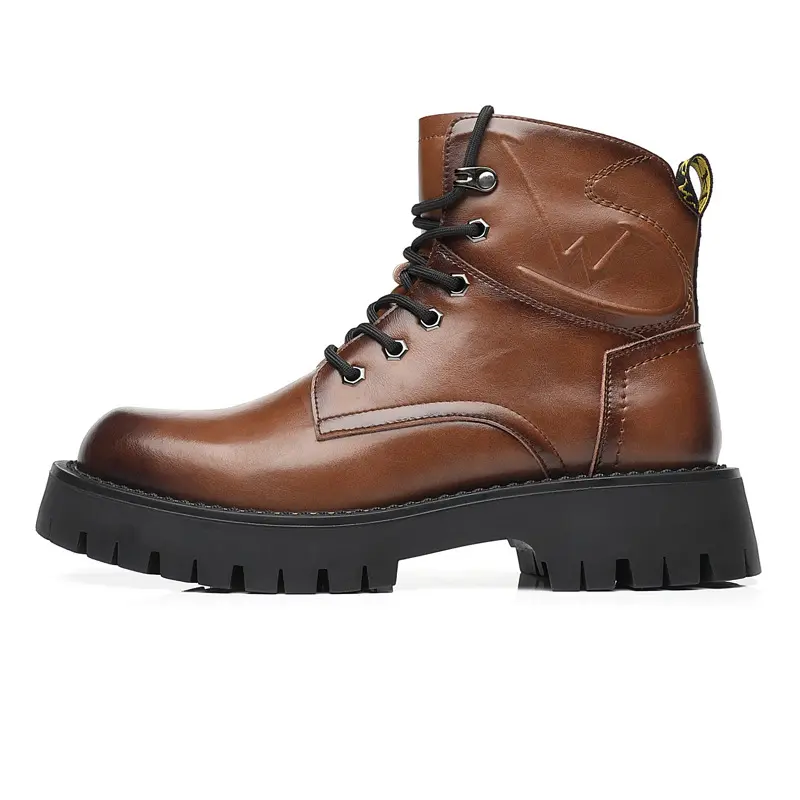 High-Top Inner Height Martin Boots Business Casual Shoes Cowhide Brown Man Leather Boots For Men