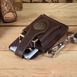 Men's Genuine <b>Leather</b> Phone Waist Bag With <b>Key</b> Holder Anti-Theft Tactical Belt Pouch Solid Color Spring 2023 - Product Image 2