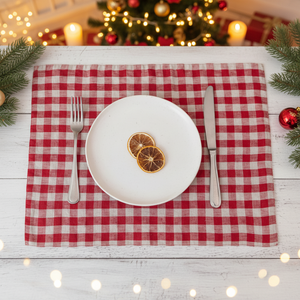 Set de table de Noël en chanvre naturel, motif écossais rouge et blanc, imprimé, pour Noël, fabricant, fournisseur - Product Image 2