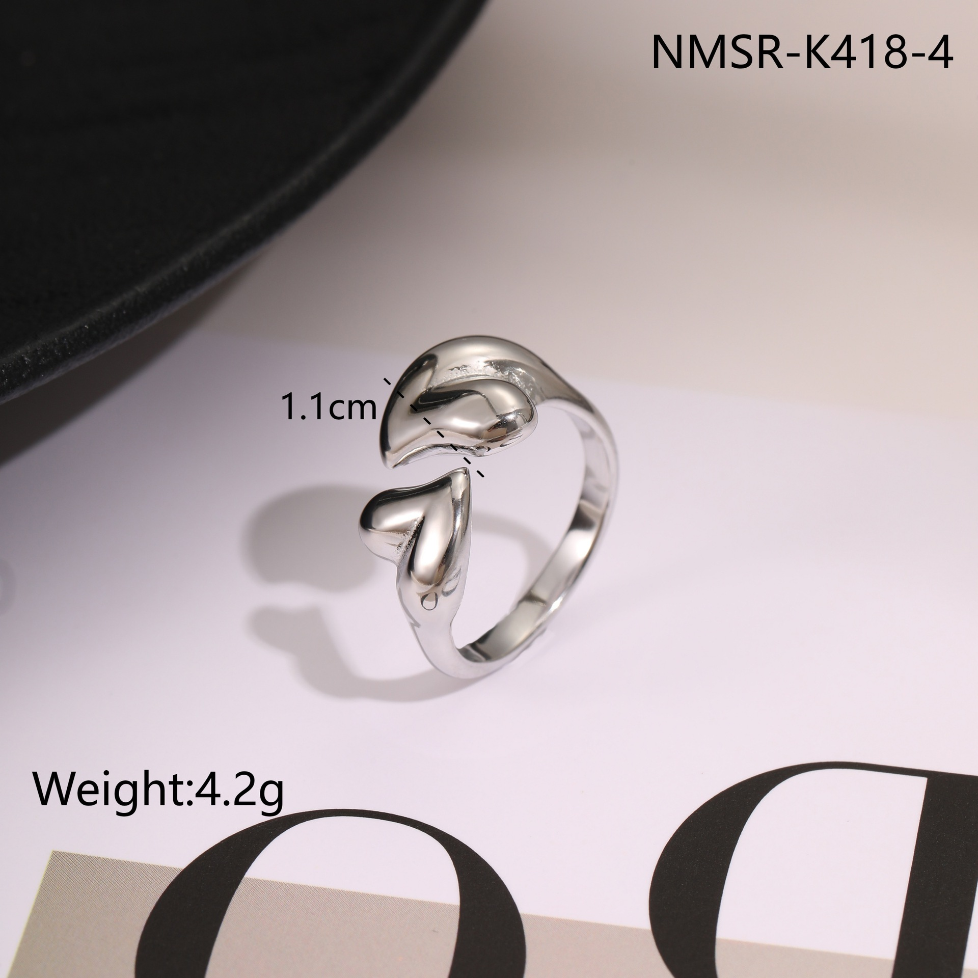 Bague grand cœur couleur acier NMSR-K418-4