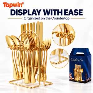 Factory Price 24pcs Gold Flatware Luxury Set with Magnetic Block Holder <b>Stand</b> <b>Cutlery</b> Gift Spoon Stainless Home Steel <b>Cutlery</b> - Product Image 5